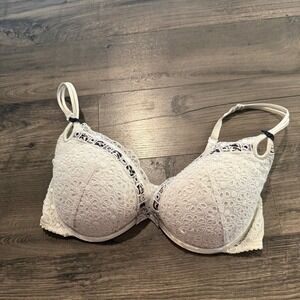 Victorias Secret Sexy Little Things White Eyelet Lace Leopard Accent Bra 36D